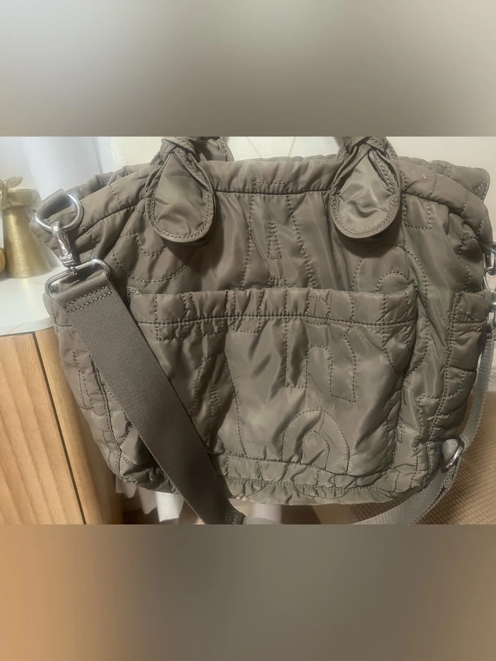 Marc Jacob’s Quilted Nylon Diaper Bag Tote Bag in Taupe color